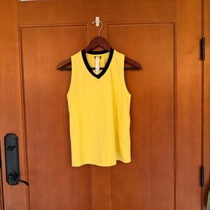 Oiselle Yellow V-Neck Tank Top with Black Trim